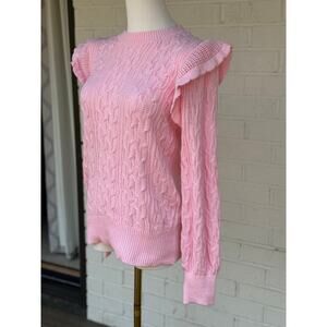 Crown & Ivy Sweater Women Small Meadow Pink Ruffle Cable Knit Fairy Kei Style